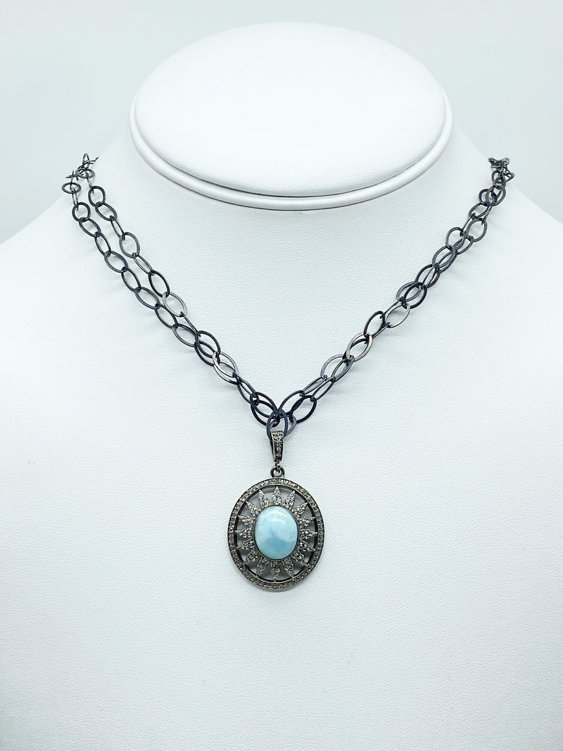 Gunmetal larimar and white topaz necklace
