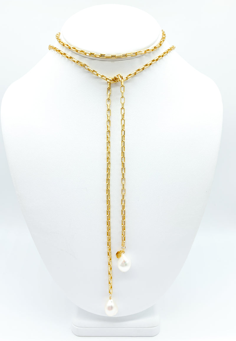 Gold, Gunmetal or Silver Box chain with freshwater pearls