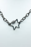 Oxidized star carabiner lock necklace with pave diamonds