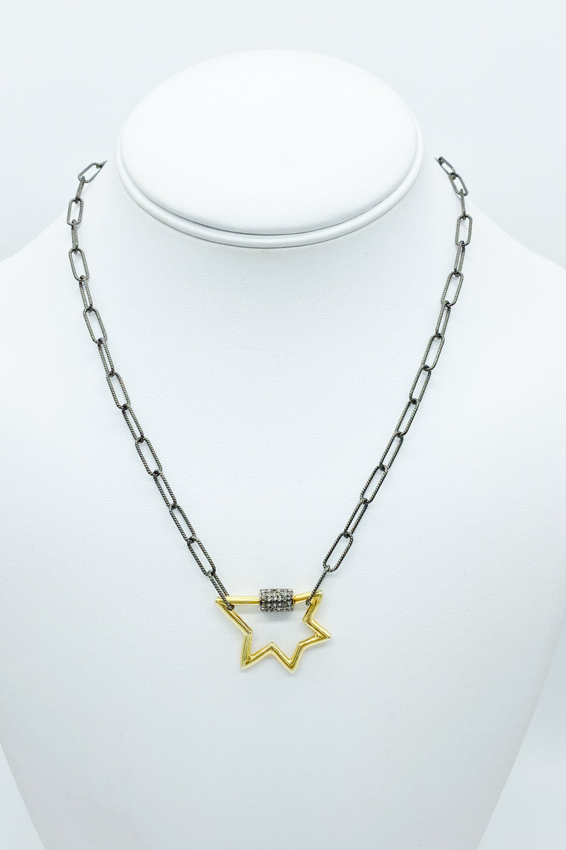 Mixed metal star carabiner lock necklace