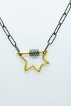 Mixed metal star carabiner lock necklace