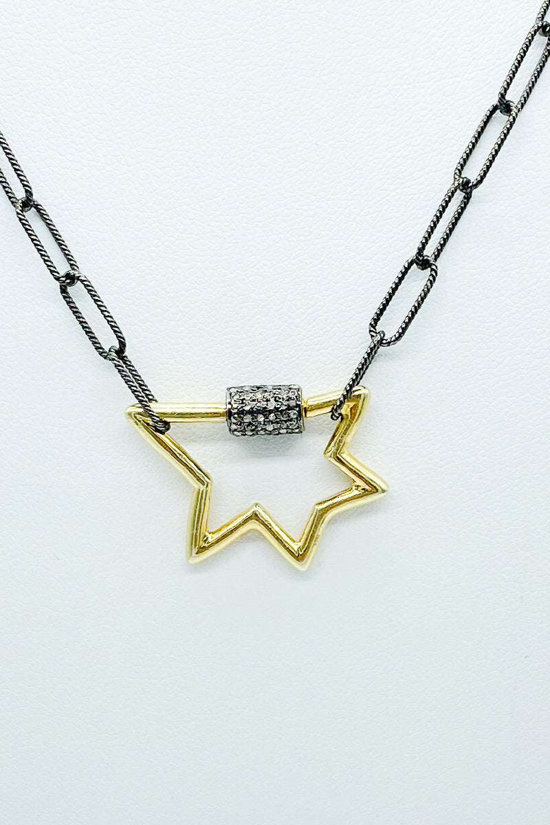 Mixed metal star carabiner lock necklace – 3pearls