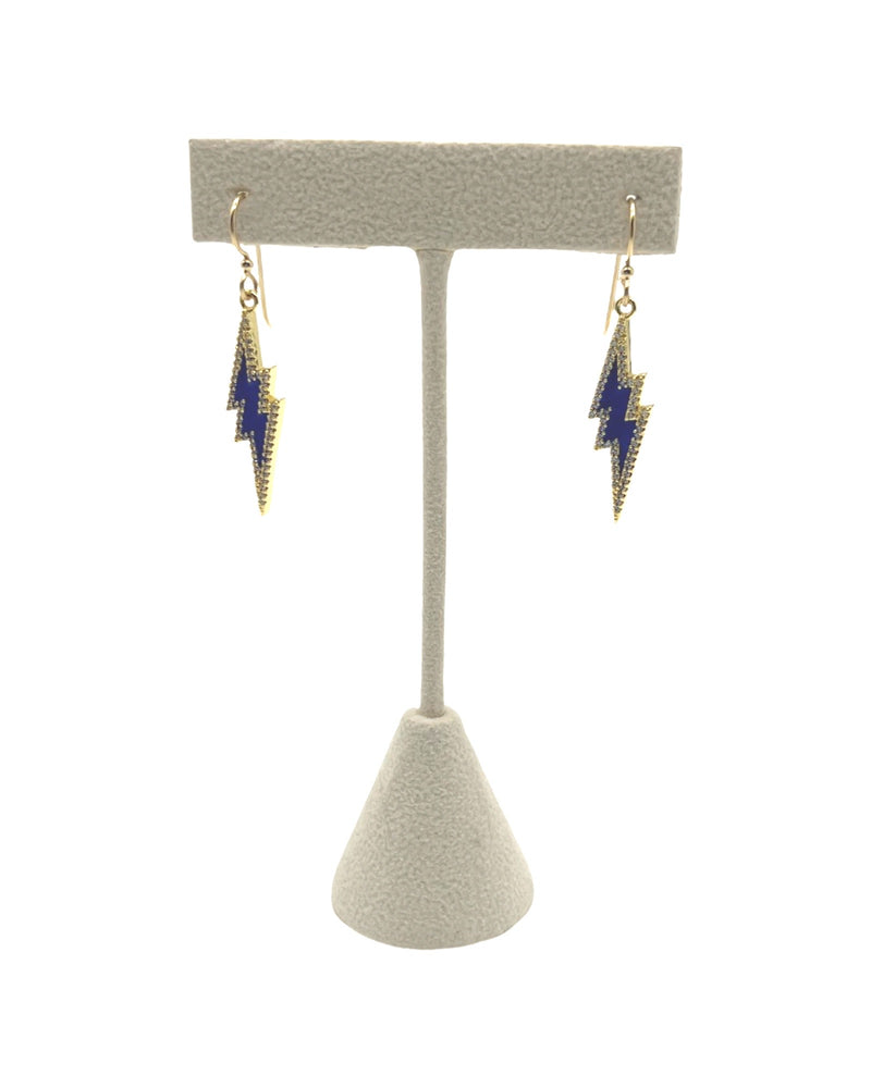 Blue Enamel Pave lightning bolt earrings
