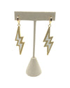 Large white enamel and gold lightning bolt earrings